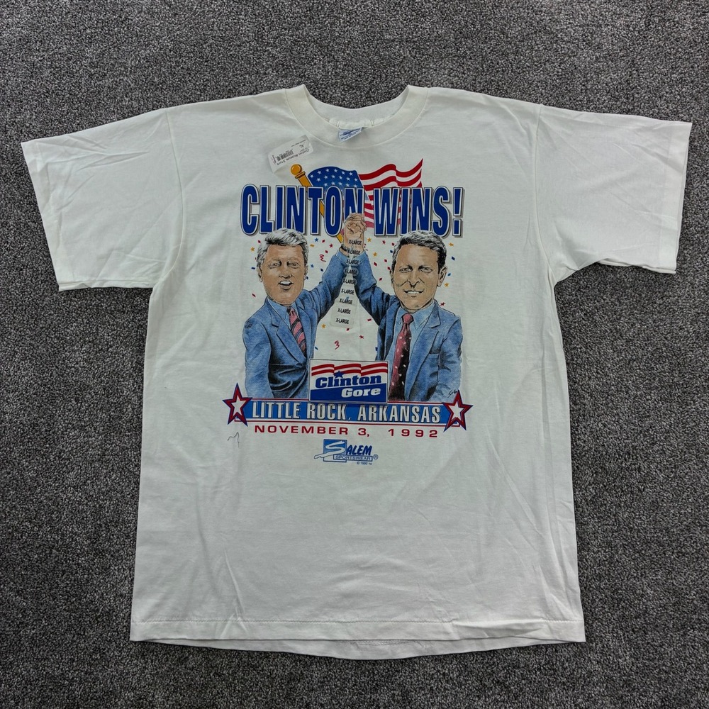 NWT Vintage Bill Clinton Gore 1992 Shirt Men XL White Salem Caricature Political